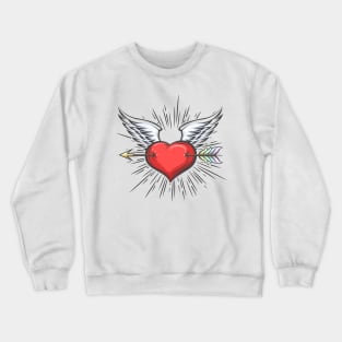 Heart with Wings pierced by Arrow Tattoo in retro style. Crewneck Sweatshirt